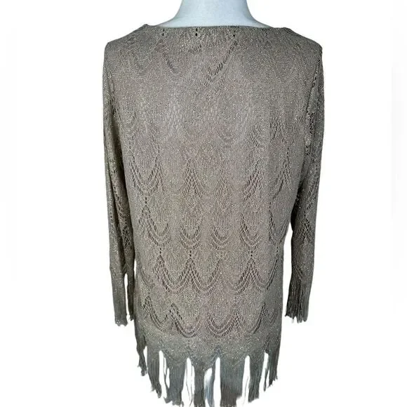 Chico’s Gold Metallic Scalloped Fringe Trim Dressy Top - Picture 7 of 11